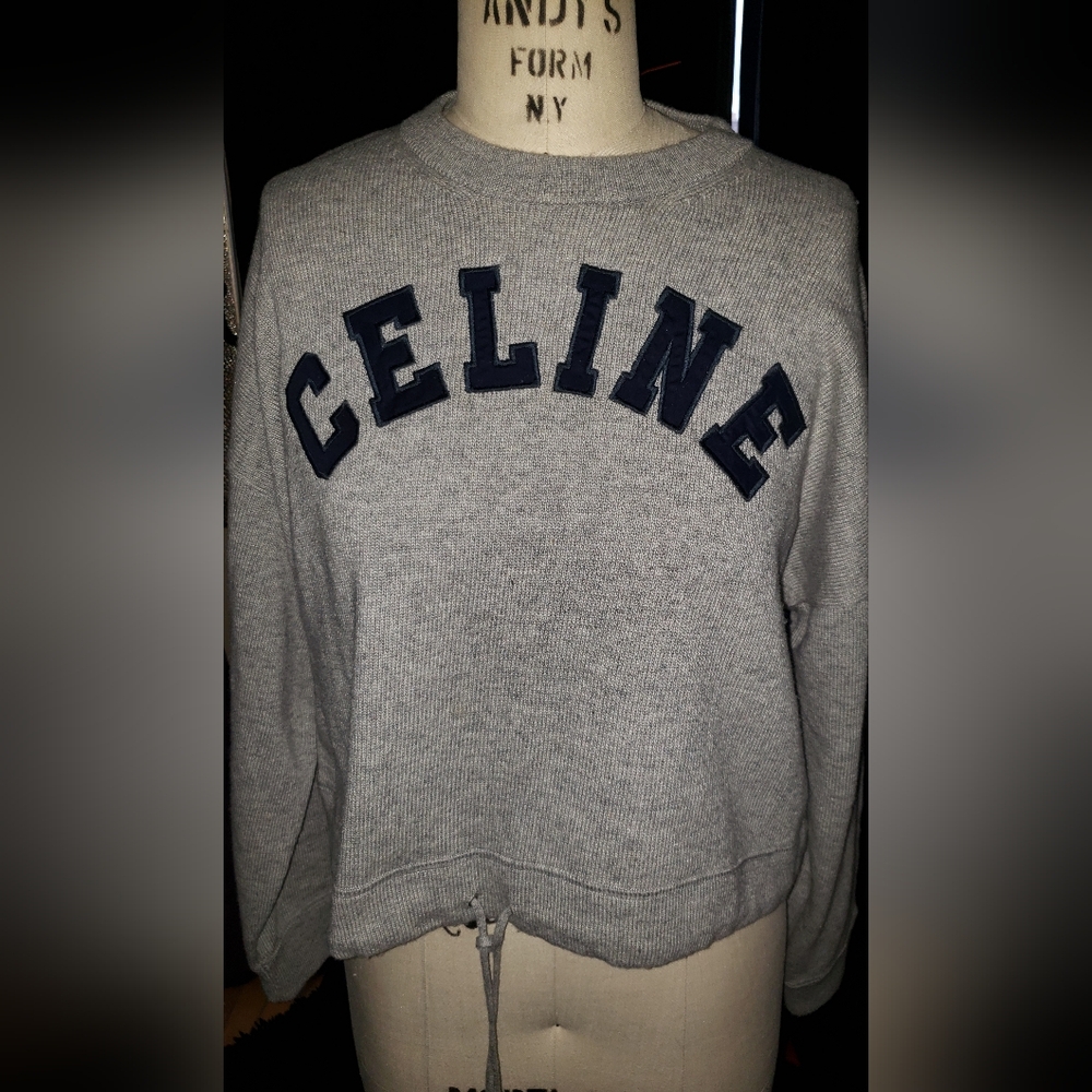 Auth. Celine Cashmere Wool Drawstring Cable Knit … - image 1